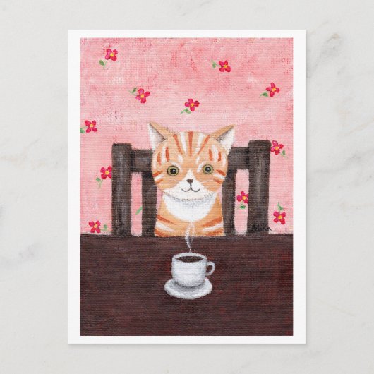Sinaasappel Tabby Cat Coffee Illustratie Briefkaar Briefkaart (Voorkant)