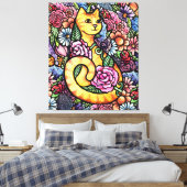 Sinaasappel Tabby Cat Garden Canvas Afdruk (Insitu (Slaapkamer))