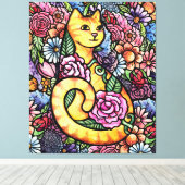 Sinaasappel Tabby Cat Garden Canvas Afdruk (Insitu (Houten vloer))