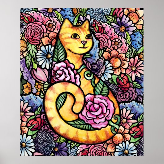 Sinaasappel Tabby Cat Garden Poster (Voorkant)