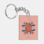  Sinaasappel Tabby Cat & Matisse Flowers Sleutelhanger (Voorkant Links)