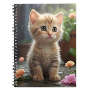  Sinaasappel Tabby Cat Zittend Tussen Bloemen Notitieboek