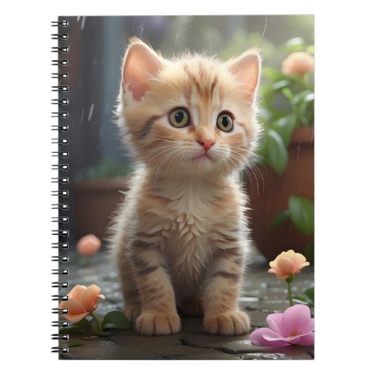 Sinaasappel Tabby Cat Zittend Tussen Bloemen Notitieboek (Voorkant)