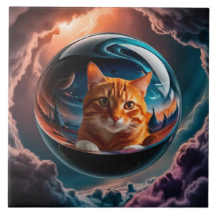 Sinaasappel Tabby Glass Sphere Decoratieve Tegel Tegeltje