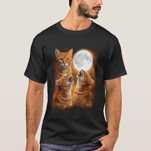 Sinaasappel Tabby Kat Huilende Maan Ontwerp Grappi T-shirt (Voorkant)