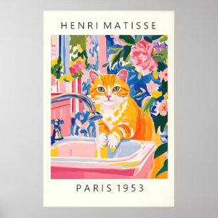 Sinaasappel Tabby Kat Kunstprint Matisse Stijl Bad Poster