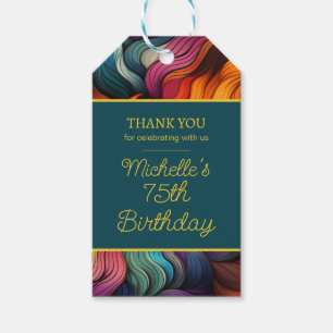 Sinaasappel Teal Retro Plezierig 75ste Verjaardag Cadeaulabel