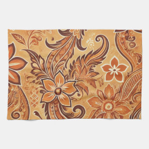 Sinaasappel Terracotta Batik Bloemen Boho Rustiek Theedoek