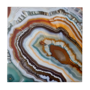 Sinaasappel Terracotta Wit Zwart Blauw Agaat Geode Tegeltje