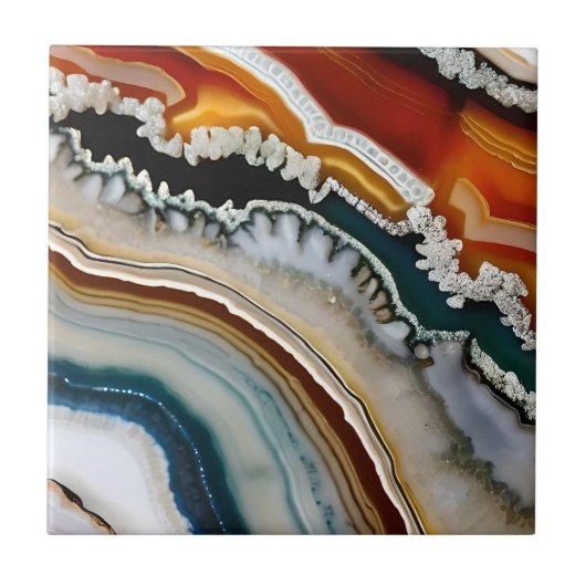 Sinaasappel Terracotta Wit Zwart Blauw Agaat Geode Tegeltje (Voorkant)