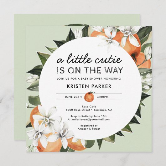 Sinaasappel Thema Kleine Moppie Baby Shower Kaart (Voorkant / Achterkant)