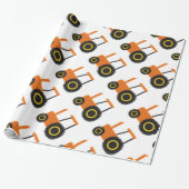 Sinaasappel Tractor Ontwerp Cadeaupapier (Uitgerold)