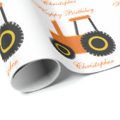 Sinaasappel Tractor Verjaardag Cadeaupapier (Rol Hoek)