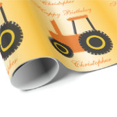 Sinaasappel Tractor Verjaardag Cadeaupapier (Rol Hoek)