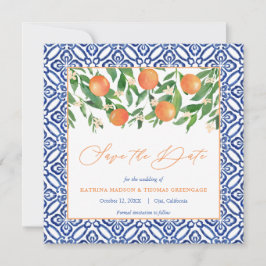 Sinaasappel Tree Citrus Bruiloft Mediterrane Blauw Save The Date
