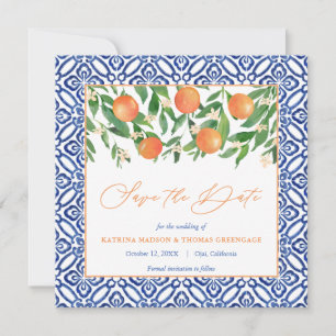 Sinaasappel Tree Citrus Bruiloft Mediterrane Blauw Save The Date