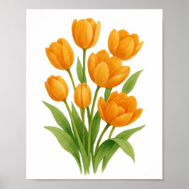 Sinaasappel Tulpen Schilderij Bloemige Muurkunst Poster