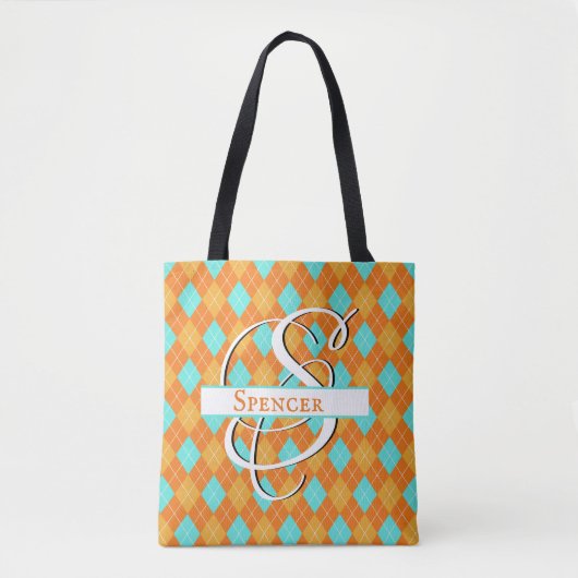 Sinaasappel & Turquoise Argyle - Personaliseer uw  Tote Bag (Voorkant)