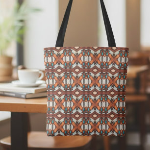 Sinaasappel, turquoise, bruine tribal geïnspireerd tote bag