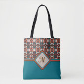 Sinaasappel, turquoise, bruine tribal geïnspireerd tote bag (Voorkant)