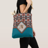Sinaasappel, turquoise, bruine tribal geïnspireerd tote bag (Dichtbij)