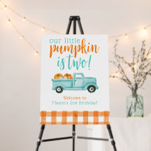 Sinaasappel & turquoise pompoen oogst truck welkom