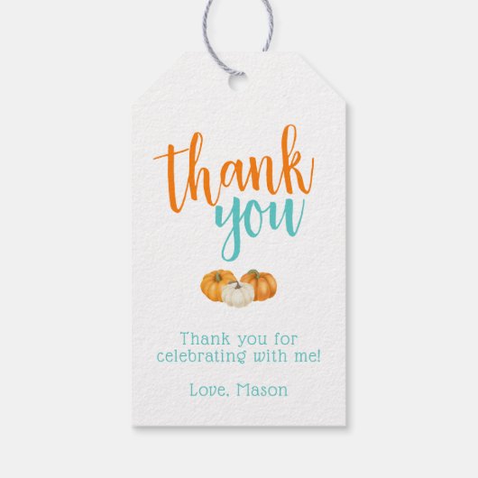 Sinaasappel & turquoise pompoen oogstwagen cadeaulabel (Achterkant)