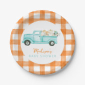 Sinaasappel & turquoise pompoen oogstwagen papieren bordje (Voorkant)