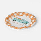 Sinaasappel & turquoise pompoen oogstwagen papieren bordje (Gekanteld)