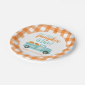 Sinaasappel & turquoise pompoen oogstwagen papieren bordje (Gekanteld)