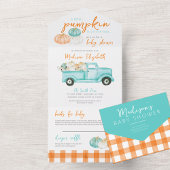 Sinaasappel & turquoise pompoen Truck Baby shower All In One Uitnodiging