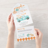 Sinaasappel & turquoise pompoen Truck Baby shower All In One Uitnodiging (Afscheurbaar)