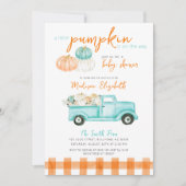 Sinaasappel & turquoise pompoen Truck Baby shower Kaart (Voorkant)