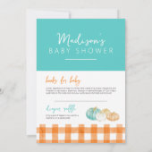Sinaasappel & turquoise pompoen Truck Baby shower Kaart (Achterkant)