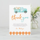 Sinaasappel & turquoise pompoen vrachtwagen dank u kaart (Staand voorkant)