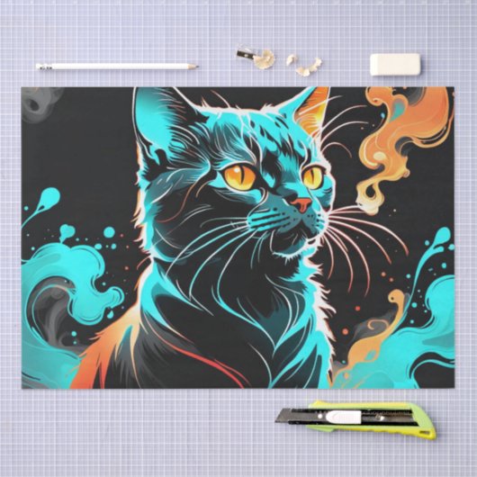 Sinaasappel, Turquoise rook Black Cat Decoupage Tissuepapier (Craft)
