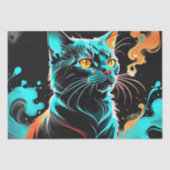Sinaasappel, Turquoise rook Black Cat Decoupage Tissuepapier (Voorkant)