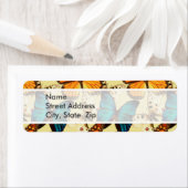 Sinaasappel & Turquoise Vlinders; Vlinderpatroon Etiket (Insitu)