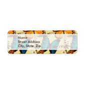 Sinaasappel & Turquoise Vlinders; Vlinderpatroon Etiket (Voorkant)