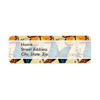 Sinaasappel & Turquoise Vlinders; Vlinderpatroon Etiket