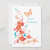 Sinaasappel, Turquoise, Witte Bestemmingsbruiloft Kaart (Voorkant)