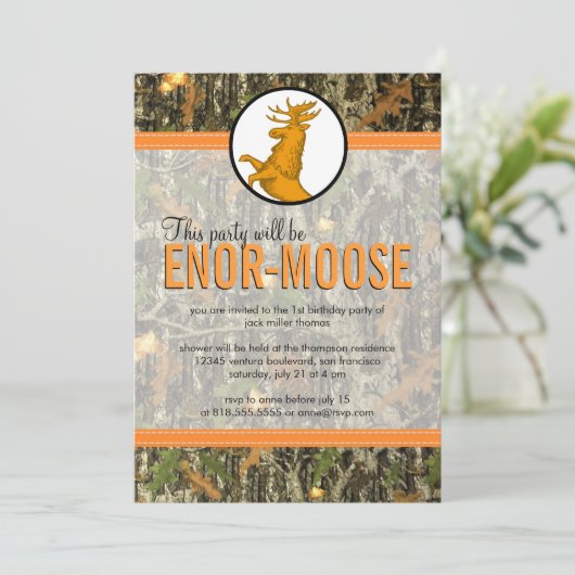 Sinaasappel - Uitnodiging Camo & Moose Birthday (Staand voorkant)