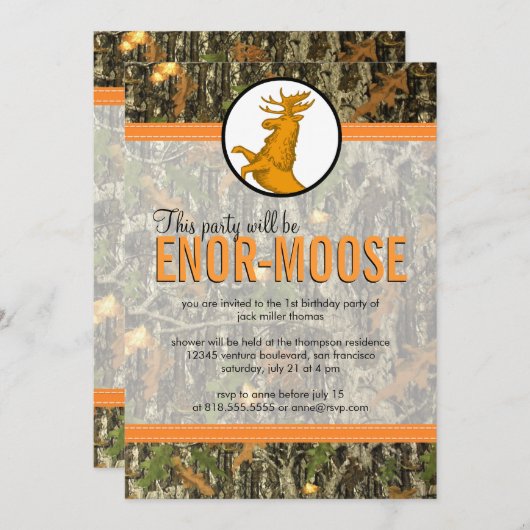 Sinaasappel - Uitnodiging Camo & Moose Birthday (Voorkant / Achterkant)