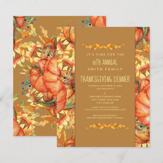 Sinaasappel Valle bladeren Thanksgiving pompoenen Kaart (Voorkant / Achterkant)