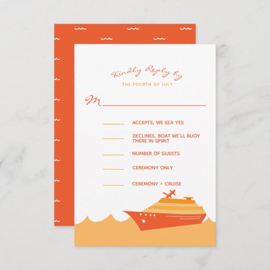 Sinaasappel van bruiloft cruise Ship Boat RSVP Kaartje (Voorkant / Achterkant)