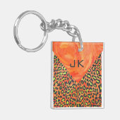 Sinaasappel van de luipaard en geel monogram sleutelhanger (Voorkant Links)