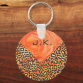 Sinaasappel van de luipaard en geel monogram sleutelhanger (Voorkant)