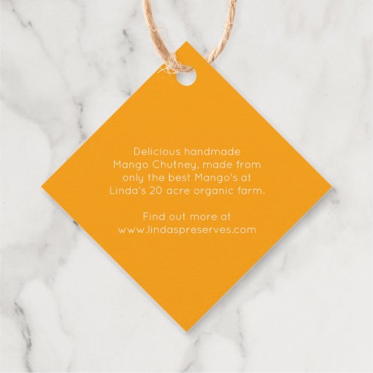 Sinaasappel van mangochutney, etiket van potlood (Achterkant)