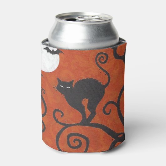 sinaasappel van zwarte katten blikjeskoeler (Blikje Voorkant)