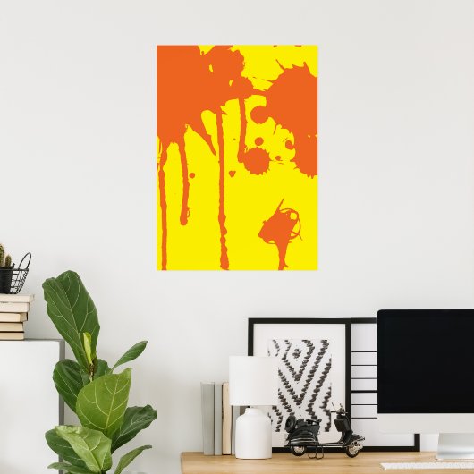 Sinaasappel Verf Splatter Poster (Thuiskantoor)